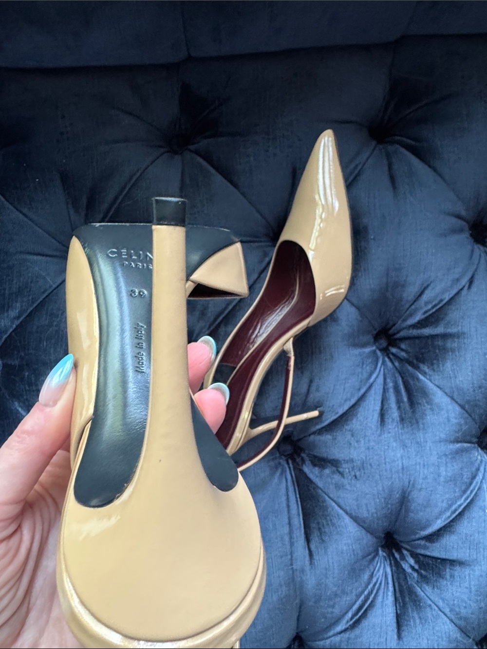 Celine Patent Nude Pointed-Toe Slingback Pumps - Women - Picture 6 of 10